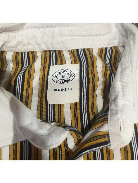 Brooks Brothers Polo Shirt Regent Mens Small Yellow Striped Button Down - Picture 2 of 7